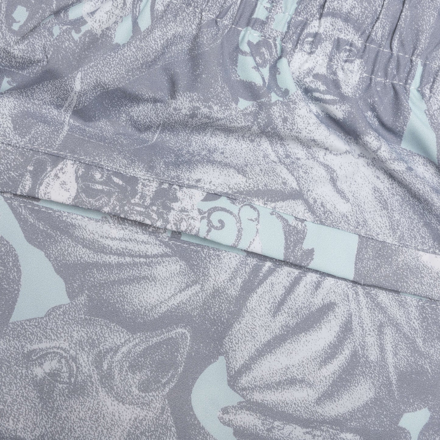 Linen Bermuda Swim Shorts with Hubert Objects Print Prussian Blue Grey