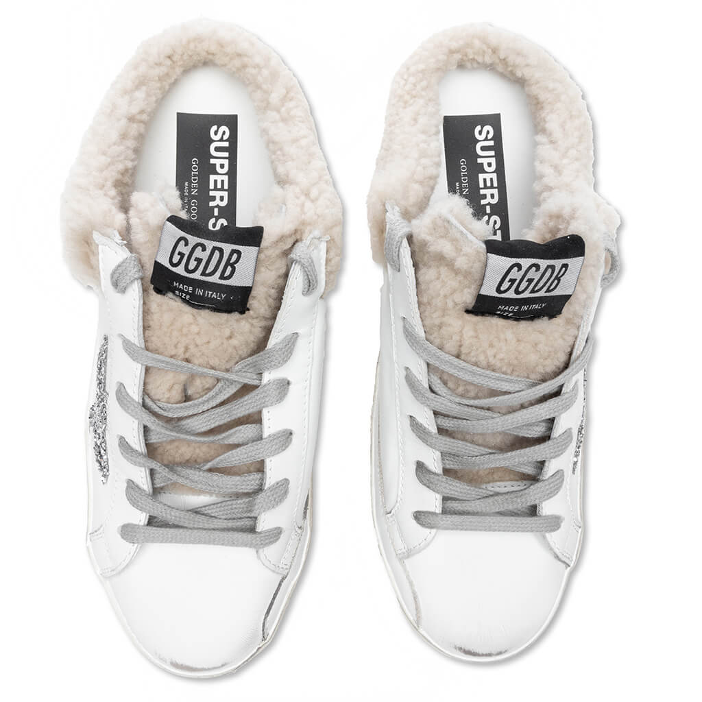 Womens Super Star Sabot White Silver Beige