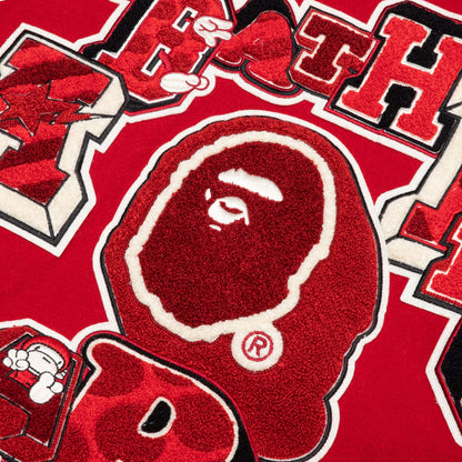 Bape Multi Motif Varsity Jacket Red