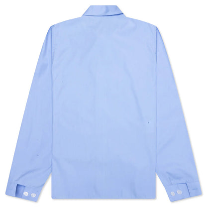 Organic Poplin Zip Shirt With Hidden Logo Iris Blue