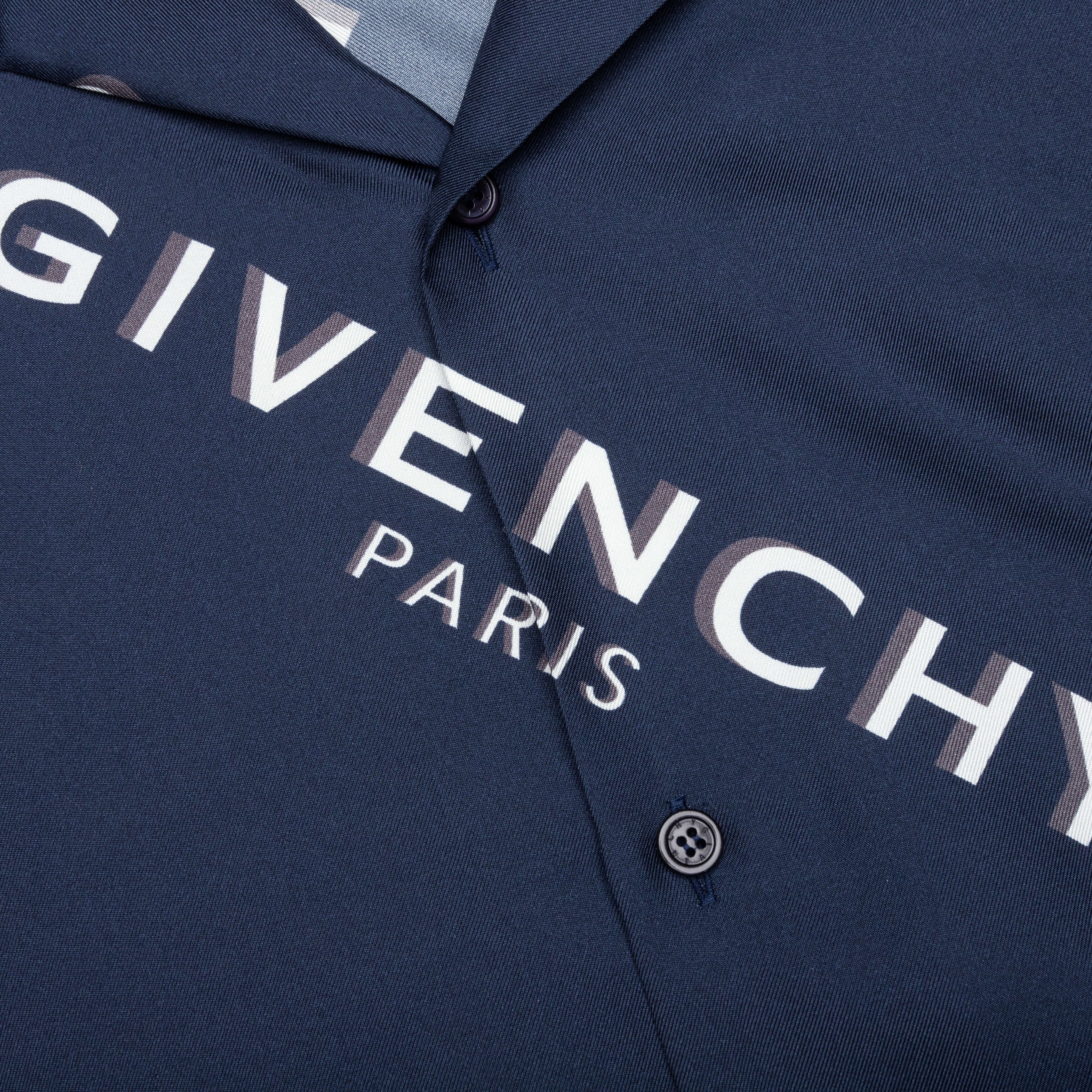 Shadow Print Silk Shirt Navy