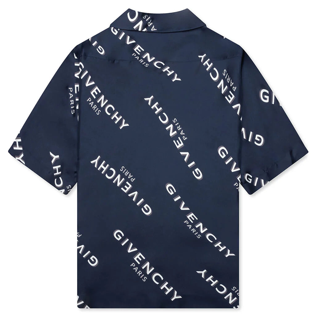 Shadow Print Silk Shirt Navy