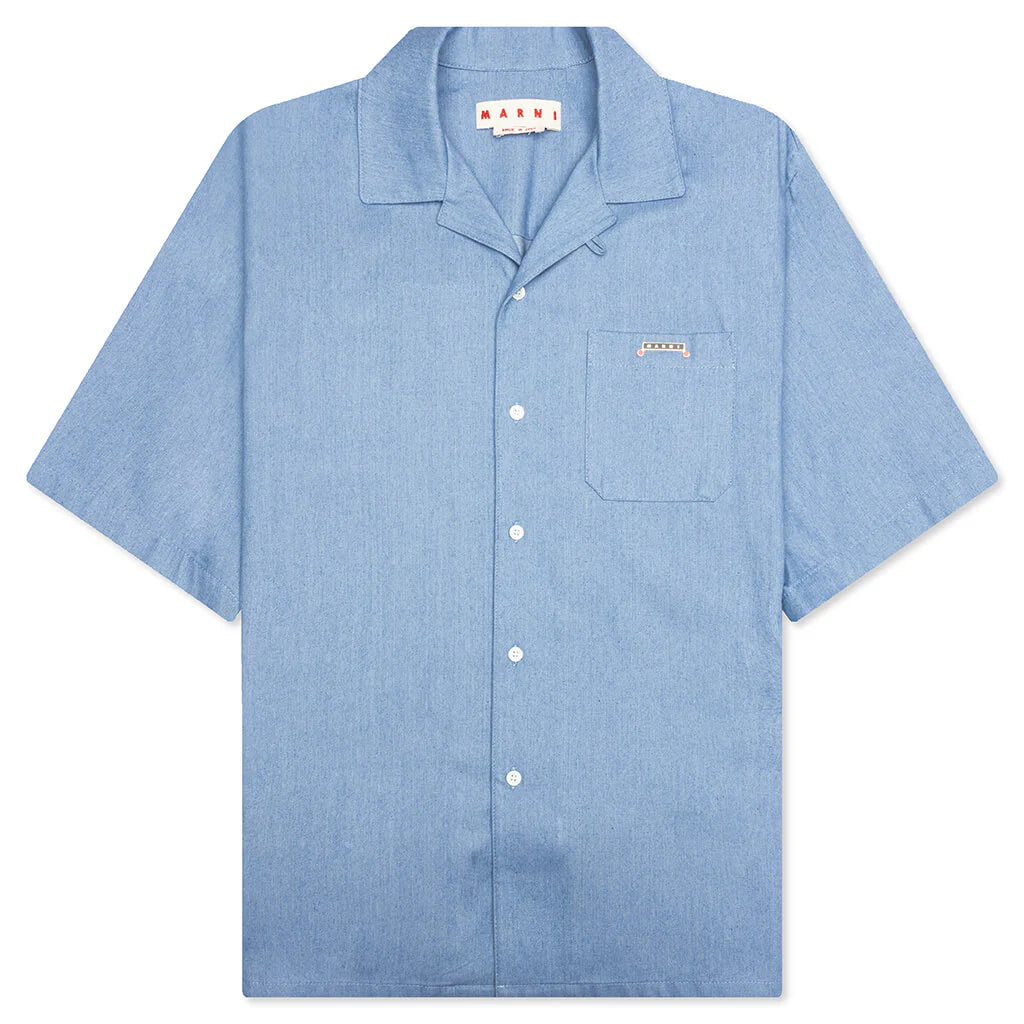 Blue Denim Short Sleeve Shirt with Trunakaroo Plaque Iris Blue