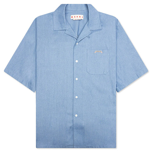 Blue Denim Short Sleeve Shirt with Trunakaroo Plaque Iris Blue