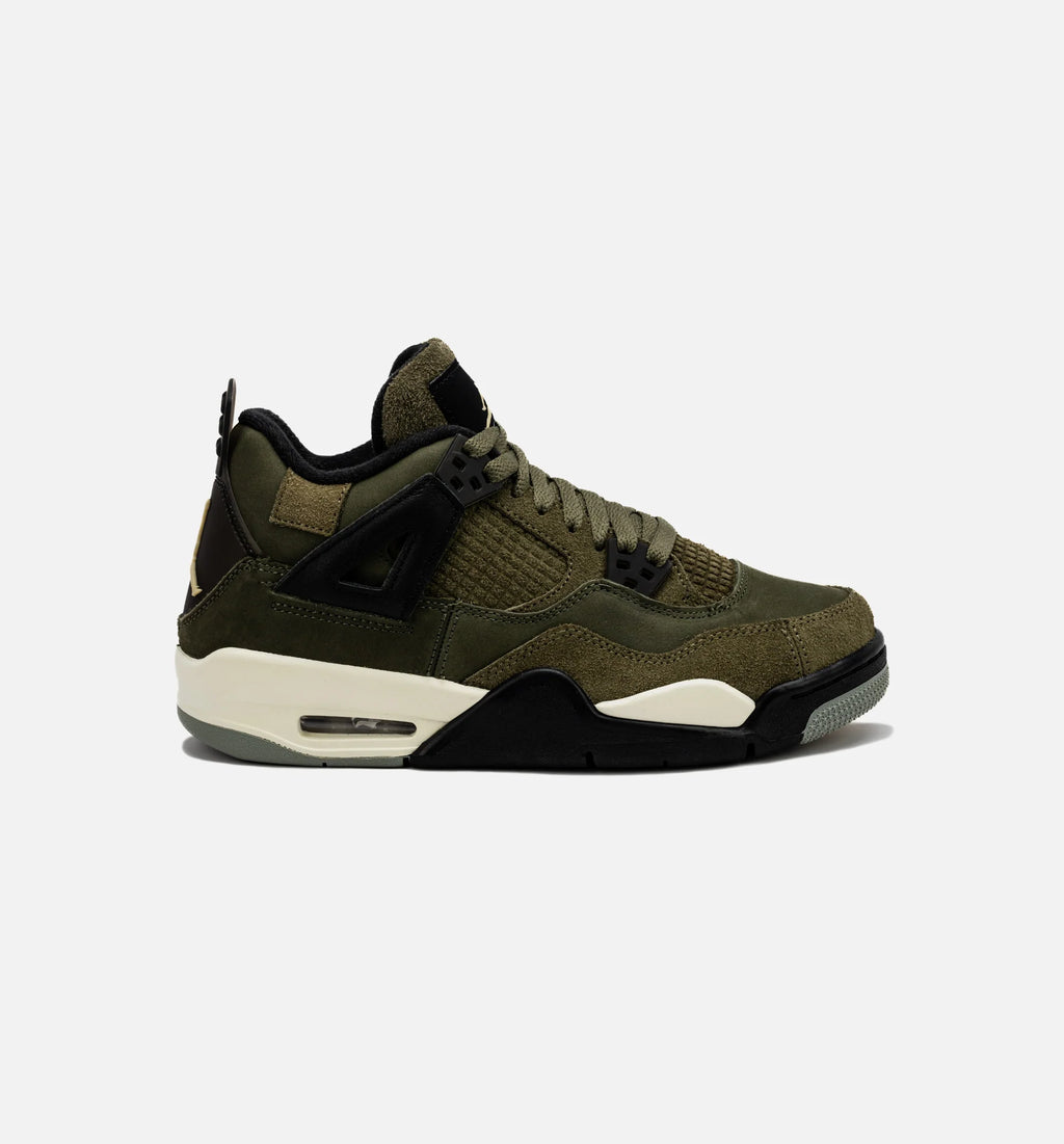 Air Jordan 4 Retro Craft Olive Grade School Lifestyle Shoe Medium Olive Black