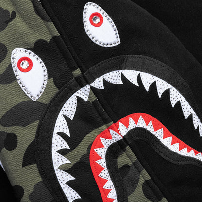 1st Camo Swarovski Shark Full Zip Hoodie Black