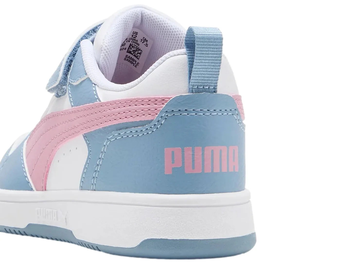 Tenis PUMA Rebound V6 Lo AC Blanco Rosa y Azul para Niña