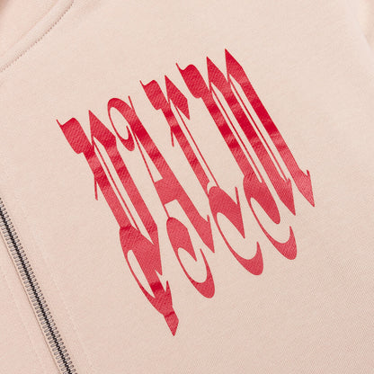 Gothic Logo Zipped Crew Light Beige Red