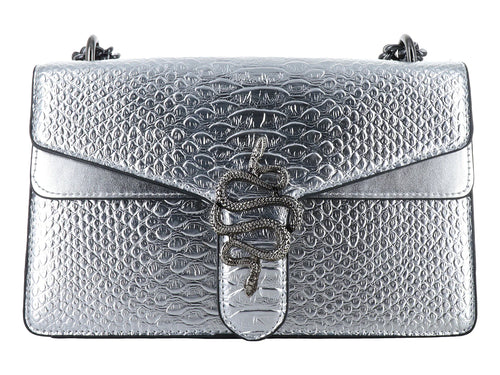 Bolsa de Hombro Motola Pia Caimán Plata para Mujer
