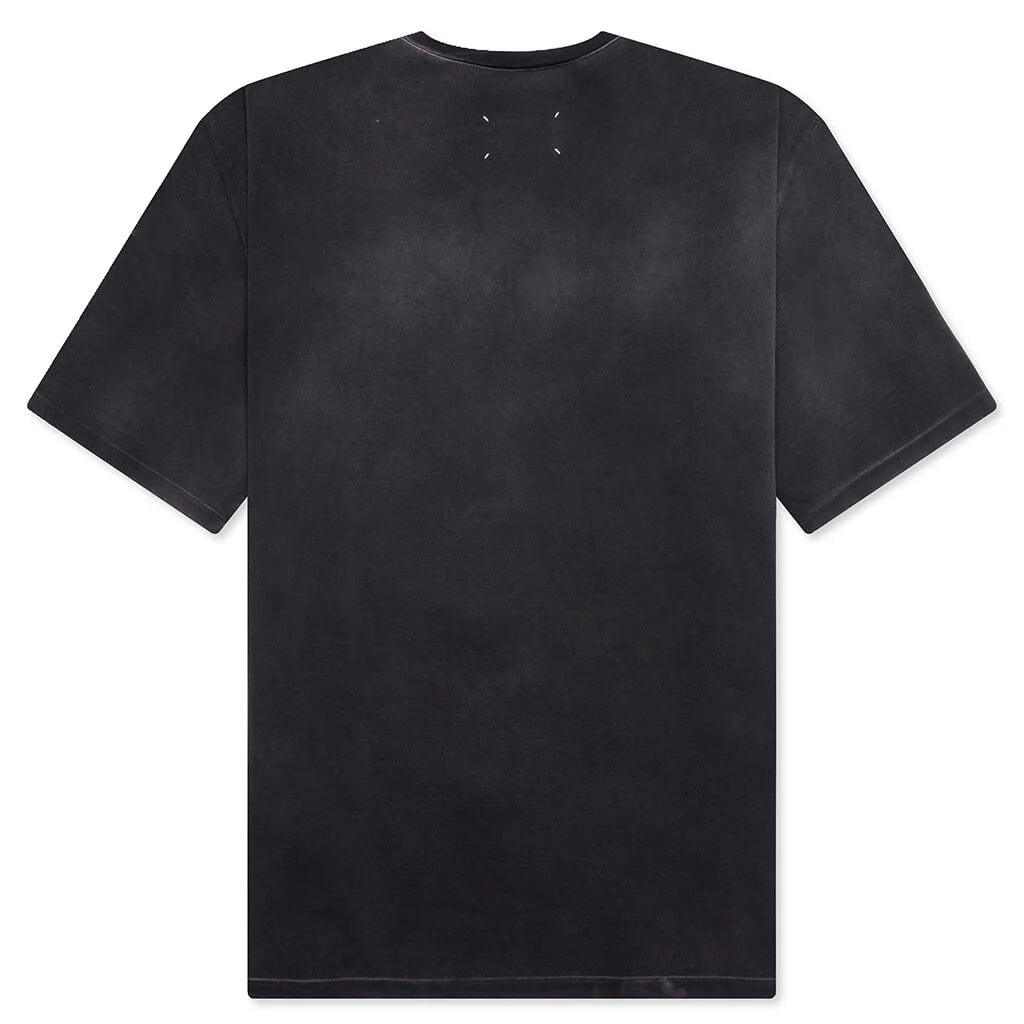 Distressed College Logo T Shirt Washed Black