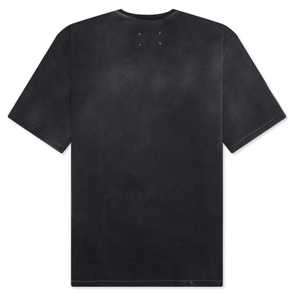 Distressed College Logo T Shirt Washed Black