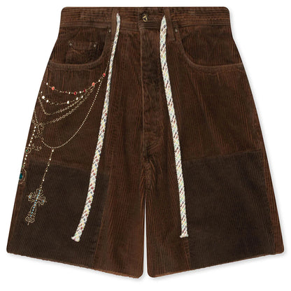 Patchwork Corduroy Shorts Brown