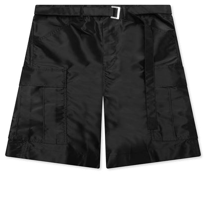 Belted Nylon Bermuda Cargo Shorts Black