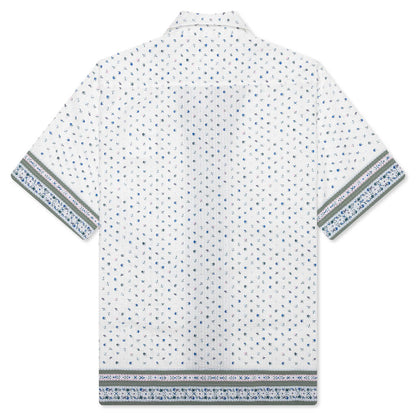 Floral Print Boxy Fit Shirt in Cotton Seersucker Cream Green