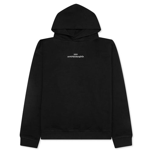 Upside Down Logo Hoodie Black White Embroidery