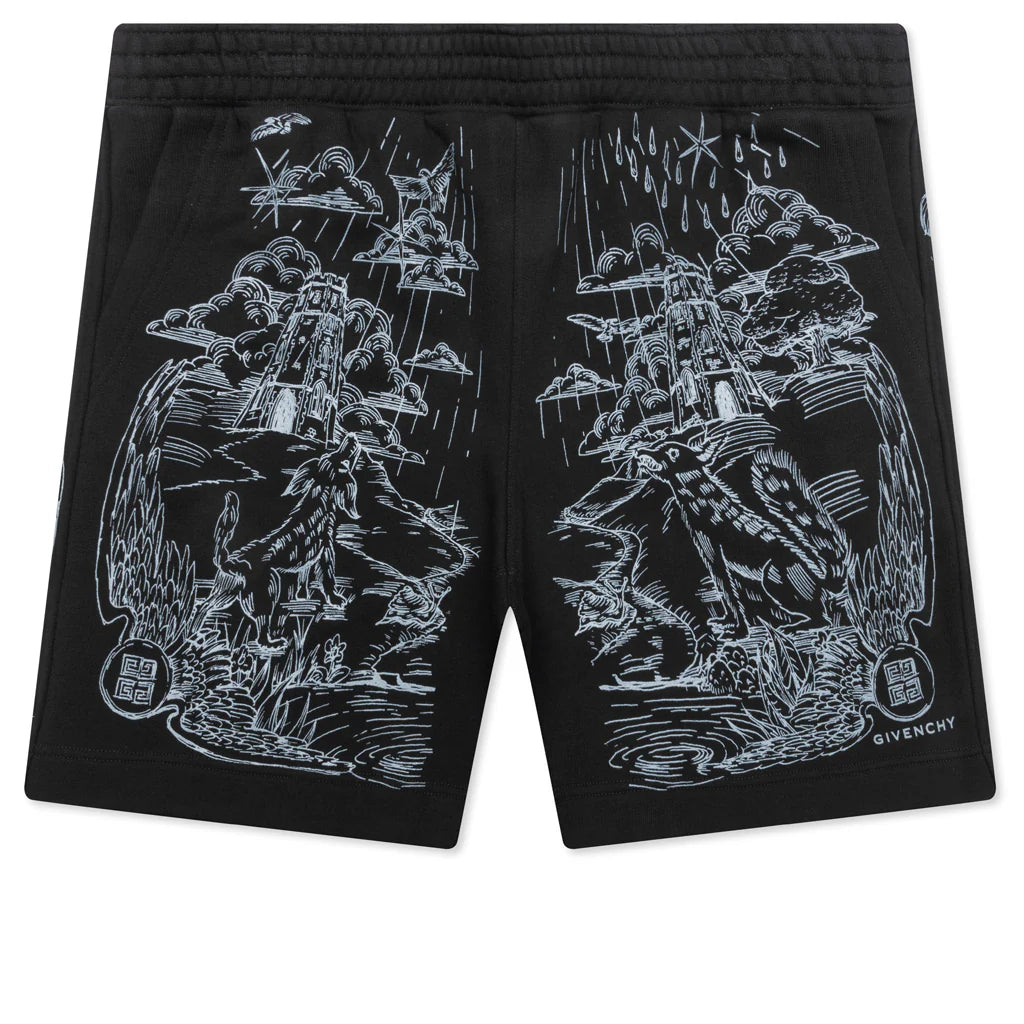 Wolf Print Board Shorts Black