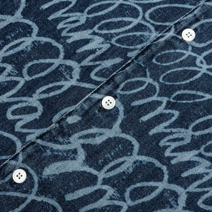 Bleached Echoes Organic Poplin Bowling Shirt Blue Kyanite