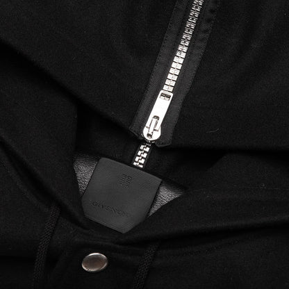 Hooded Varsity Jacket in Wool and Leather Black