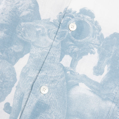 Linen Shirt with Hubert Objects Print Blue White