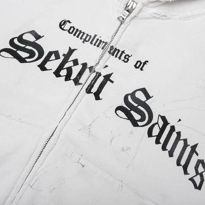 Stamp Zip Up Hoodie Vintage White