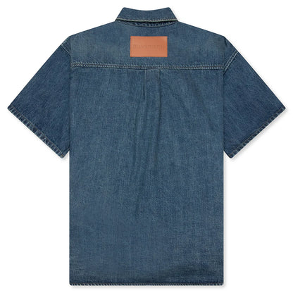Washed and Bleached Raw Denim Shirt Blue