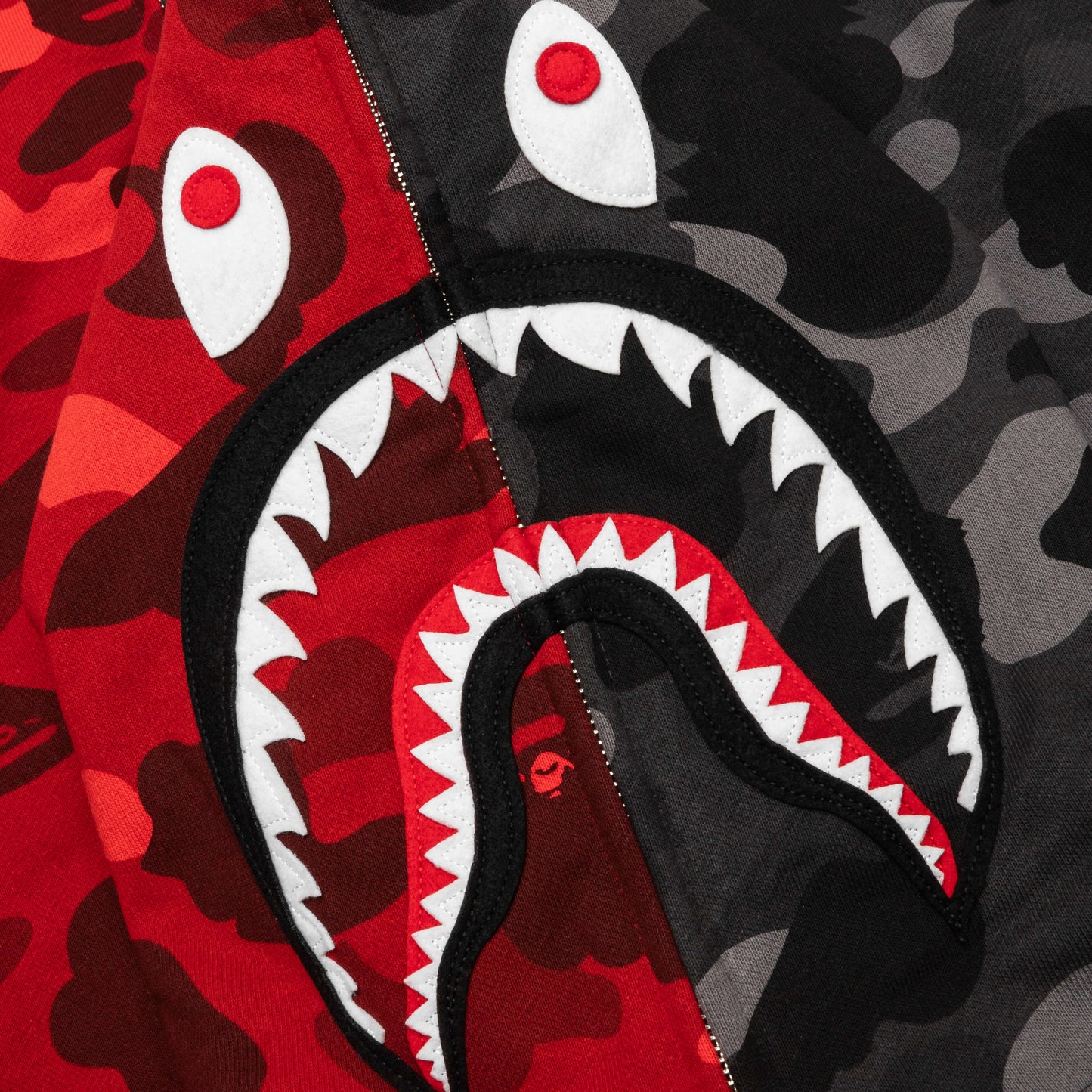 Color Camo Separate Shark Full Zip Hoodie Red Black