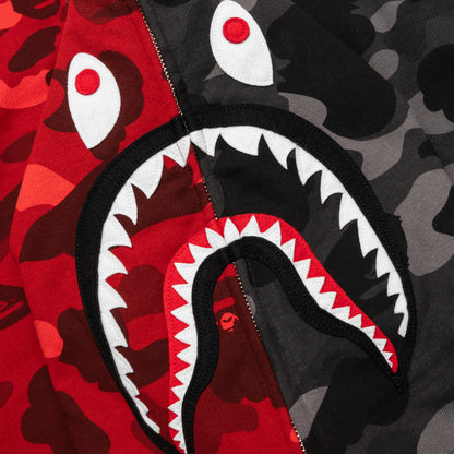 Color Camo Separate Shark Full Zip Hoodie Red Black