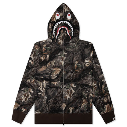 Tree Edge Camo Shark Relaxed Fit Full Zip Hoodie Brown