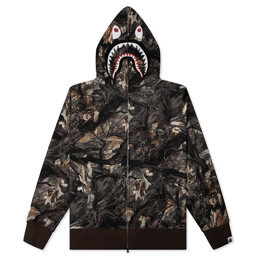 Tree Edge Camo Shark Relaxed Fit Full Zip Hoodie Brown