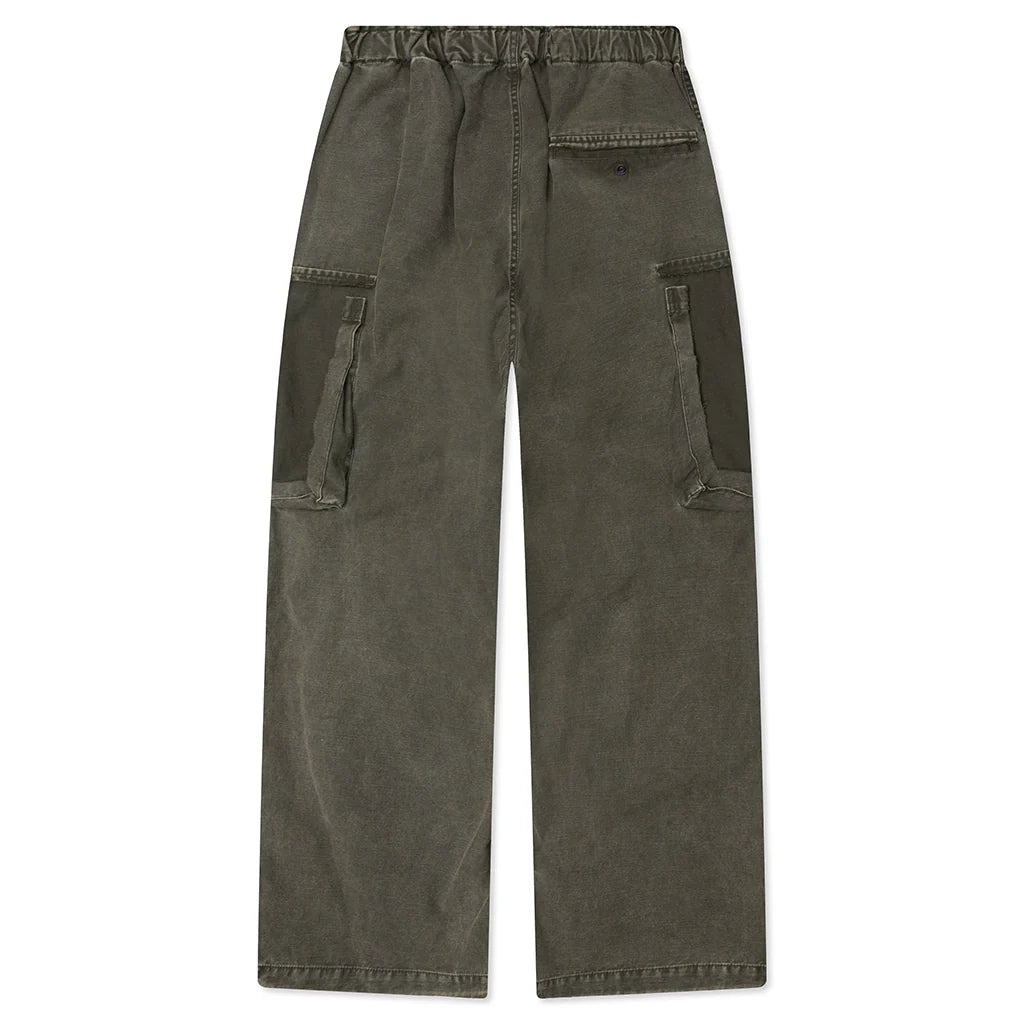 Cotton Satin Cargo Trousers Dark Green