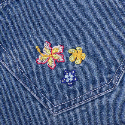 Stone Wash Denim Embroidered Motif Jean Stone Wash