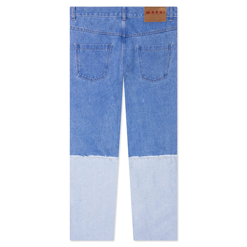 Wide Leg Blue Jeans With High Turn Up Cobalt