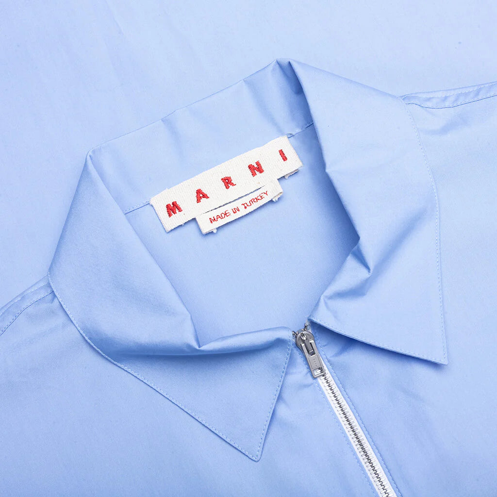 Organic Poplin Zip Shirt With Hidden Logo Iris Blue
