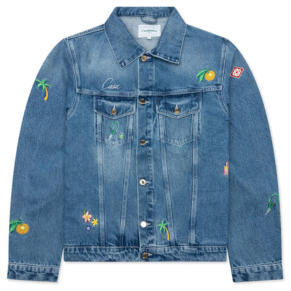 Stone Wash Denim Embroidered Motif Jacket Stone Wash