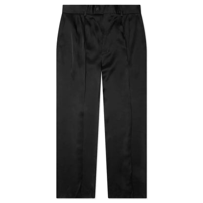 Double Pleat Shiny Trouser Black