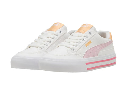 Tenis Puma Court Classic Vulc Blanco y Rosa para Niña