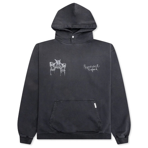 Hand Drawn Thoroughbred Dogs Hoodie Aged Black