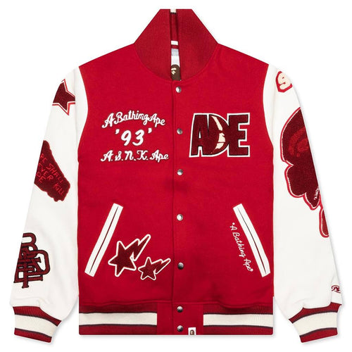 Bape Multi Motif Varsity Jacket Red