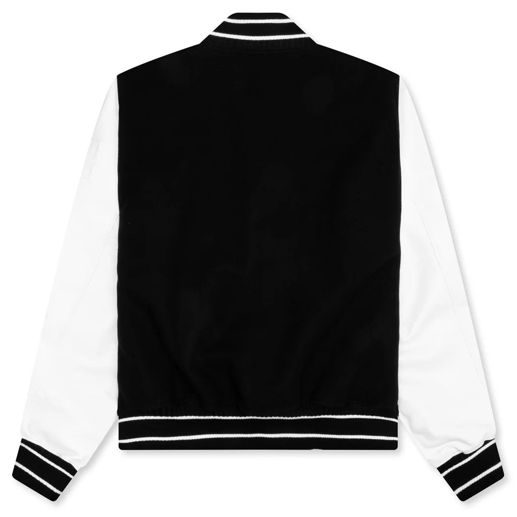 Bomber in Wool and Leather Black White
