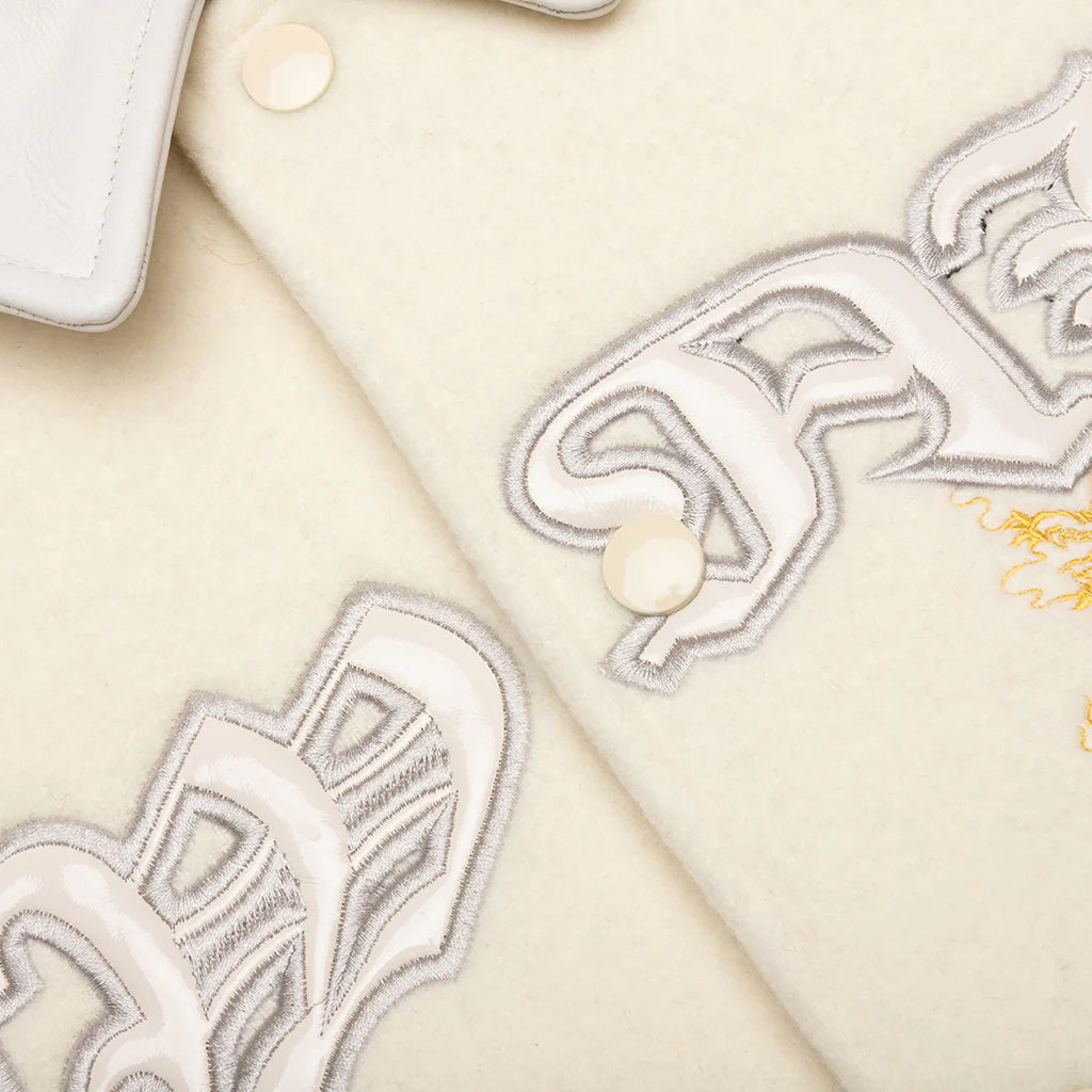 Dragon Embroidered Varsity Jacket Off White