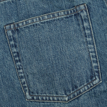 Washed and Bleached Raw Denim Trousers Blue
