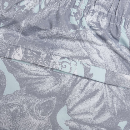 Linen Bermuda Swim Shorts with Hubert Objects Print Prussian Blue Grey