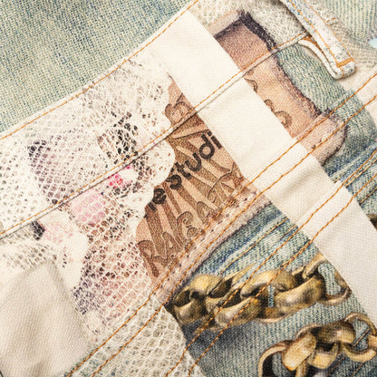 1981 Loose Fit Trompe loeil Print Denim White Green