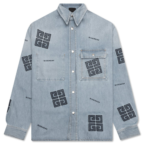 Classic Fit Overshirt w All Over 4G EMB Light Blue