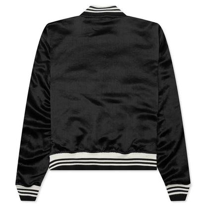 Satin Cropped Varsity Jacket Black