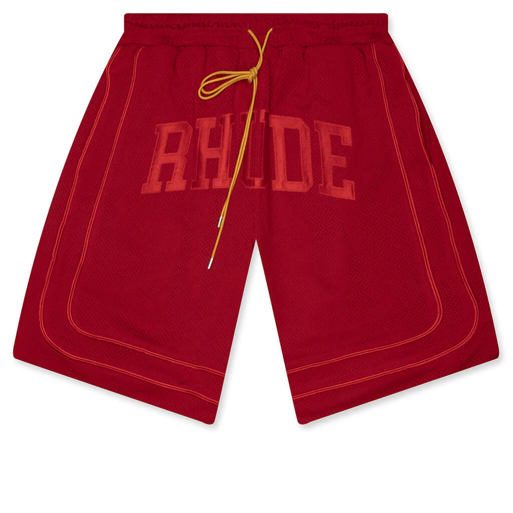 Baggy Mesh Collegiate Logo Shorts Red
