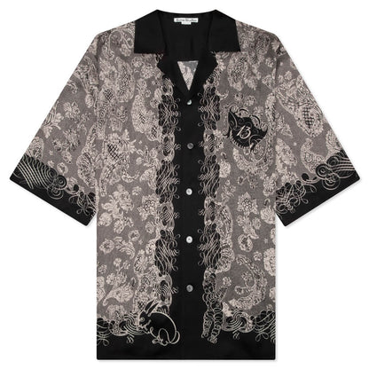 Short Sleeve Button Down Shirt Black Ecru