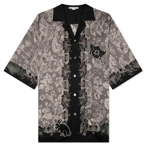 Short Sleeve Button Down Shirt Black Ecru