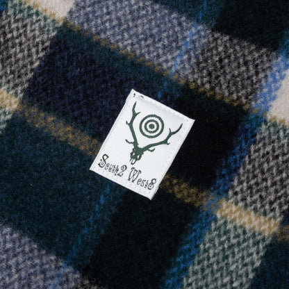 Wool Melton Plaid Coach Jacket Green