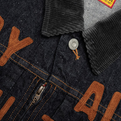 Zip Up Denim Work Jacket Indigo